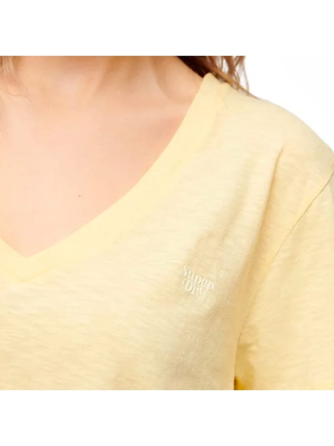 Superdry Studios Slub Emb Vee Tee Dames T-Shirt - Geel - Maat M