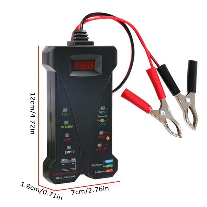 Autobatterijtester, 12V Digitale Batterijvoltmeter en Laadsysteemanalysator voor Motorfiets zwart