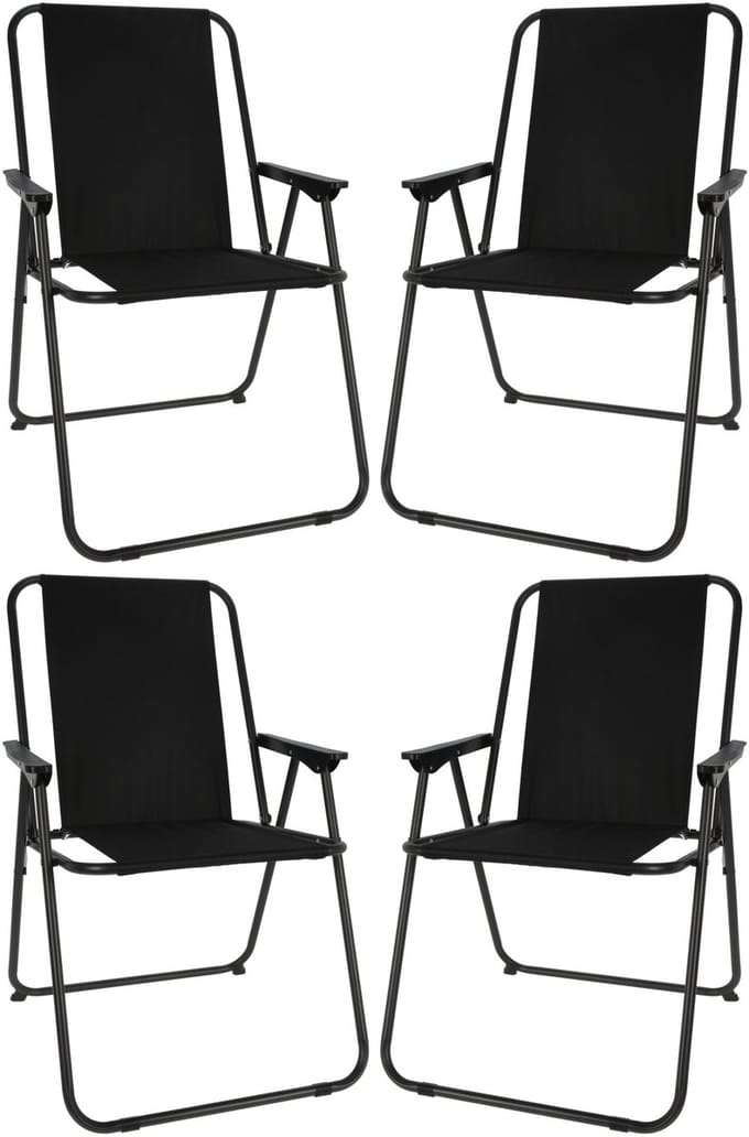 Redcliffs Klapstoel unica - 4x - zwart - opvouwbaar - 75 x 38 cm - metaal/polyester - campingstoel/tuinstoel