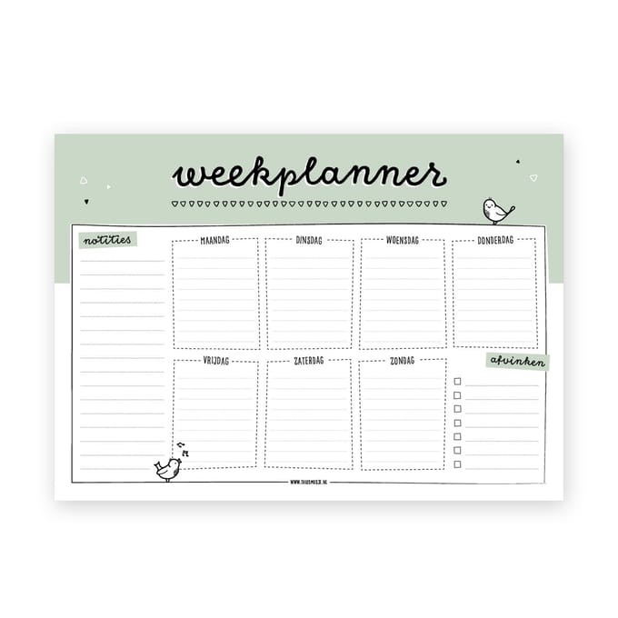 Weekplanner A4 - notitieblok familieplanner - werkplanner groen - Thuismusje