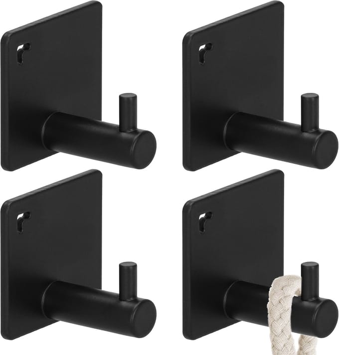 Springos Ophanghaken - Handdoekhaak - 4 Stuks - Zwart