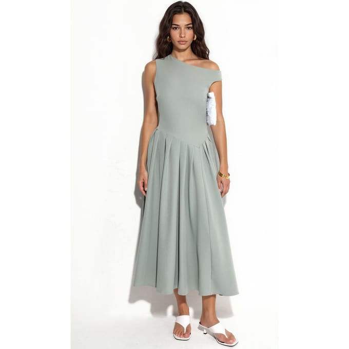 Asymmetrische Kraag Midi-Jurk