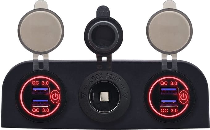 ProRide 12V USB Autolader 2 Poorten - QC3.0 - Voltmeter en 12V/24V Sigarettenplug - Drievoudig opbouw