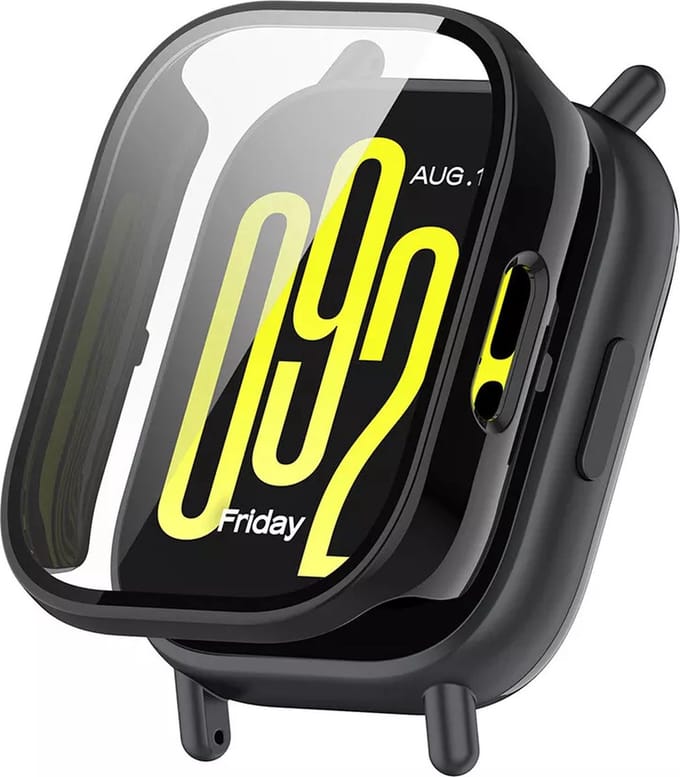 Strap-it Hard case hoesje met screen protector glas - geschikt voor Redmi Watch 5 Active (zwart)