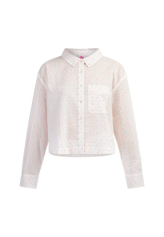 Mymo overhemdblouse Dames Wit roze oranje stippen
