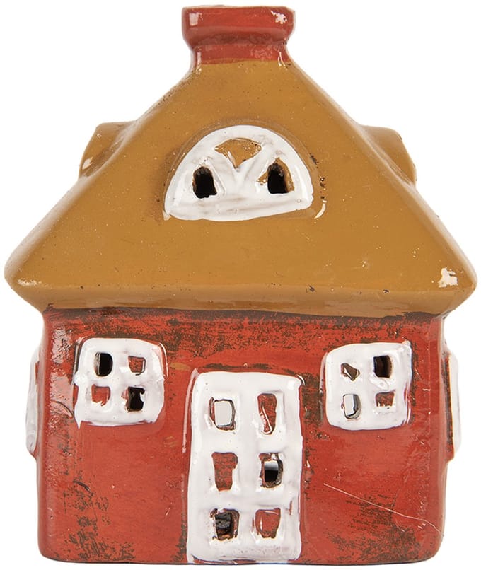 Clayre & Eef Waxinelichthouder Huis 9x6x10 cm Rood Keramiek