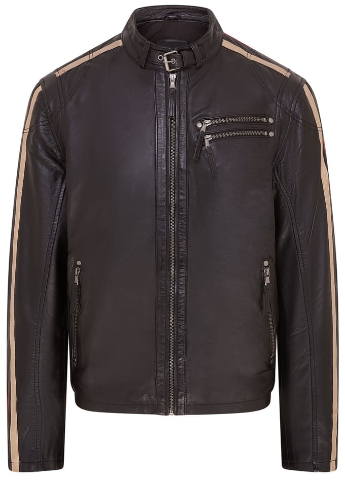 Heren gestreepte Cafe Racer Biker leren jas - Alta