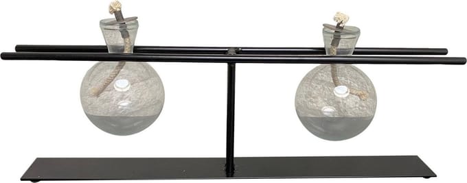 olielamp met twee glazen bollen met rechte houder kleur zwart