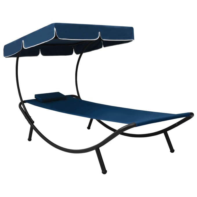 vidaXL - Loungebed - met - luifel - en - kussen - blauw