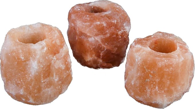 3x Waxinelichthouder / Theelichthouder zoutsteen Himalaya - Groot 1-1,5kg 10x8cm