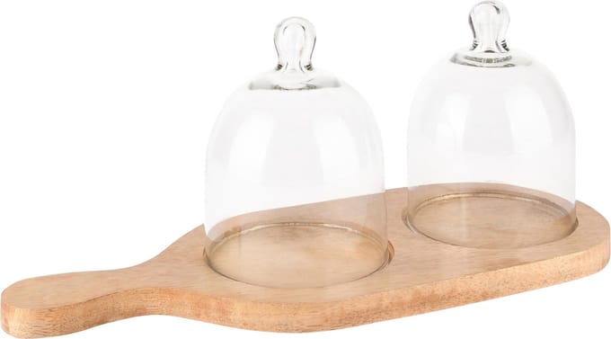 Dekoratief | Serveerplank m/stolpen, transparant, hout/glas, 37x15x12cm | A238217