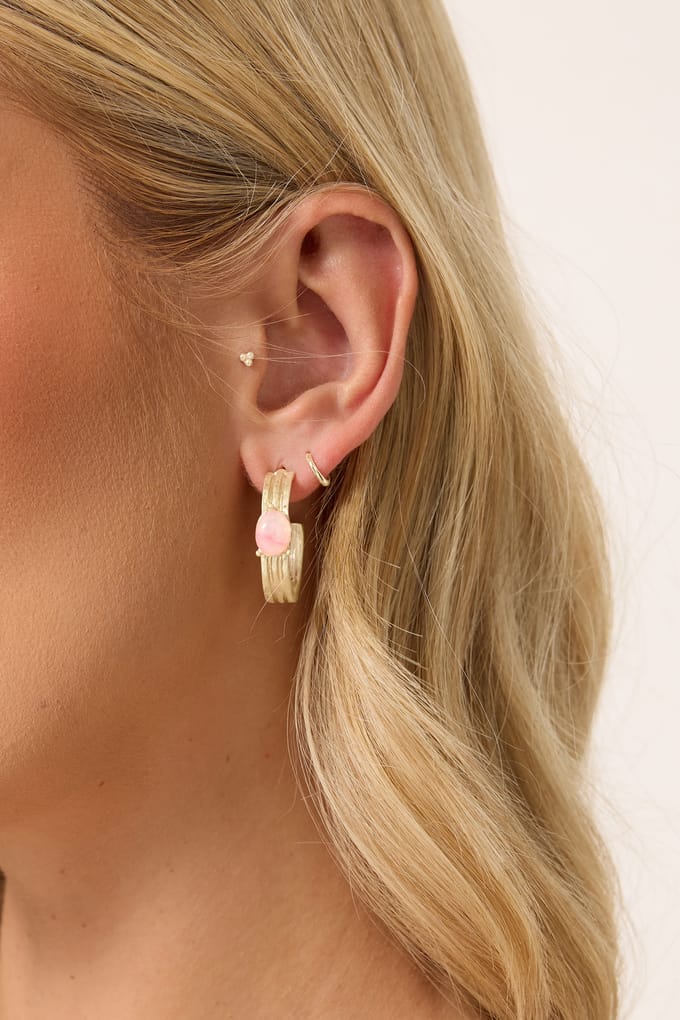 Yours Goudkleurige Oorring Met Edelsteendetailssize One Size