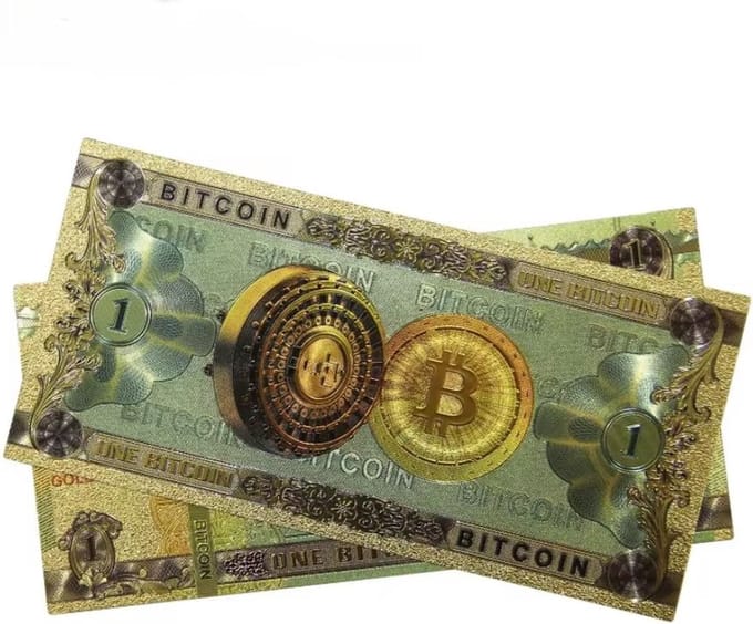 BlueTime - Bitcoin Biljet - Verguld Bitcoin Biljet - Bitcoin Souvenir