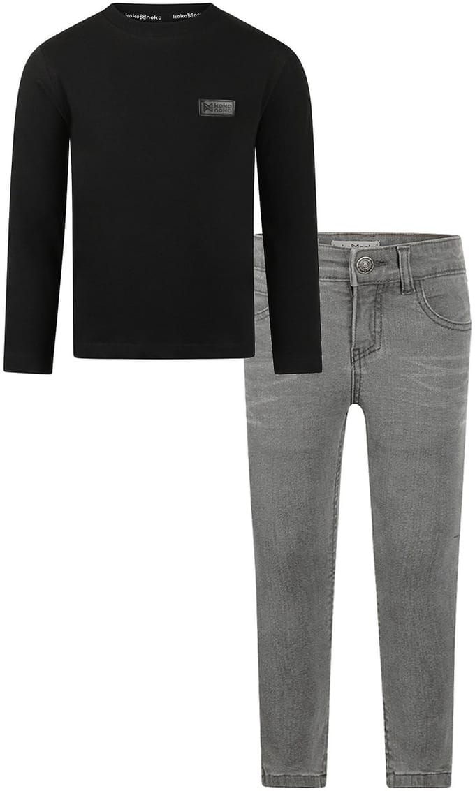 Koko Noko - Kledingset - Basic Collection - Bio Cotton - Grijze jeans - Shirt LS Black - Maat 92