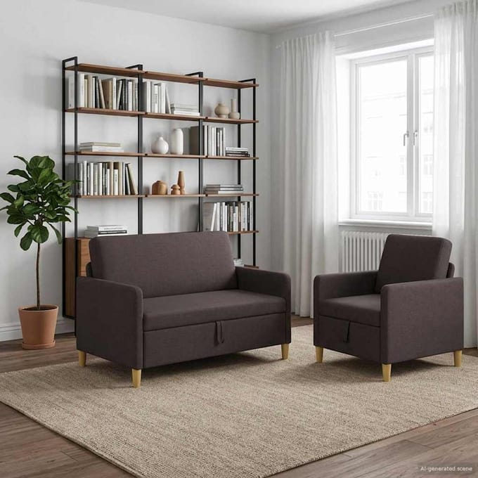 vidaXL Bankenset met opbergruimte 2 st Donkerbruin Polyester
