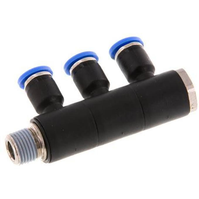 4mm x R1/8'' 3-way Manifold Messing/PA 66 Insteekfitting Buitendraad Draaibaar NBR