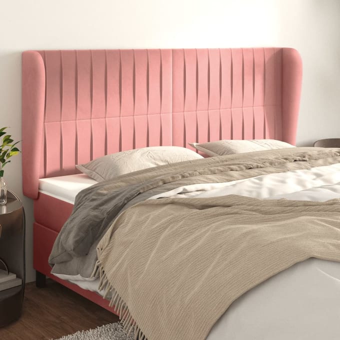 vidaXL - Hoofdbord - met - randen - 183x23x118/128 - cm - fluweel - roze