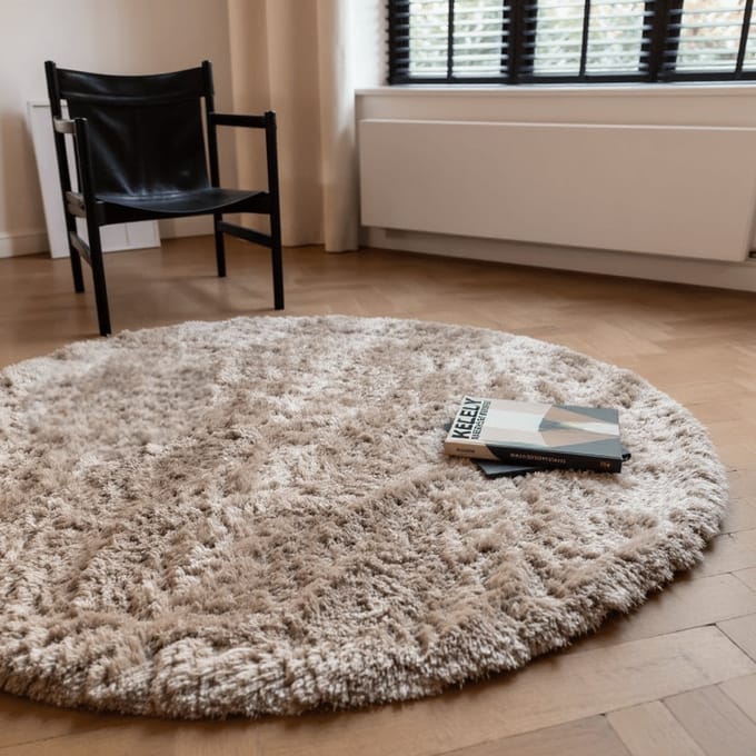 Rond hoogpolig vloerkleed Fender beige - Rond 200 Ø - (L)