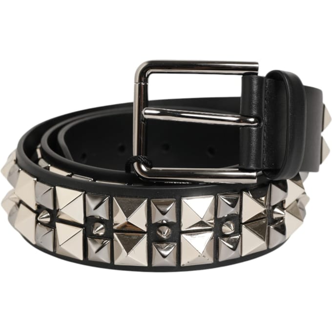 Dolce & Gabbana Zwarte Kalfsleren Riem met Studs en Zilveren Gesp