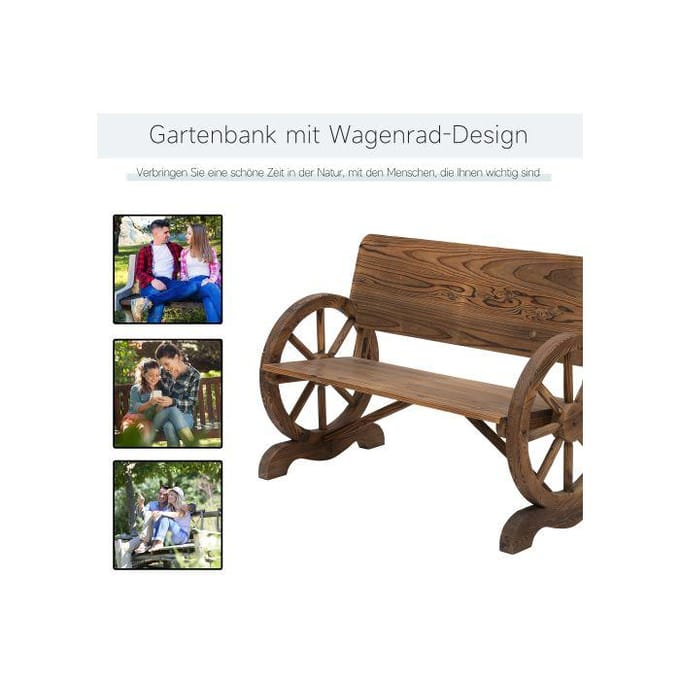 Banc de jardin - Outsunny - Bois massif - 2 places - Capacité 250 kg - Style rustique marron