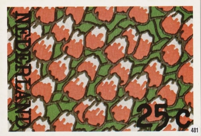Briefkaart met afbeelding Bloeiend tulpenveld postzegel