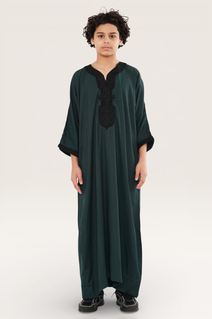 Kinderen jongens groene Marokkaanse Thobe Jubba Robe Eid Djellaba Gandoura LFS-K-HM62