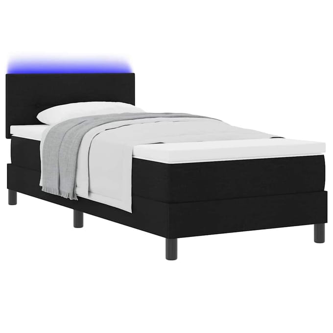 vidaXL - Boxspring - bed - met - LED-stripverlichting - Zwart - 80 - x - 200 - cm - Stof