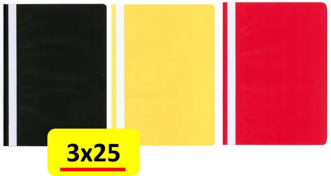75 x Snelhechtmap Office Basics - A4 - PP - zwart/geel/rood