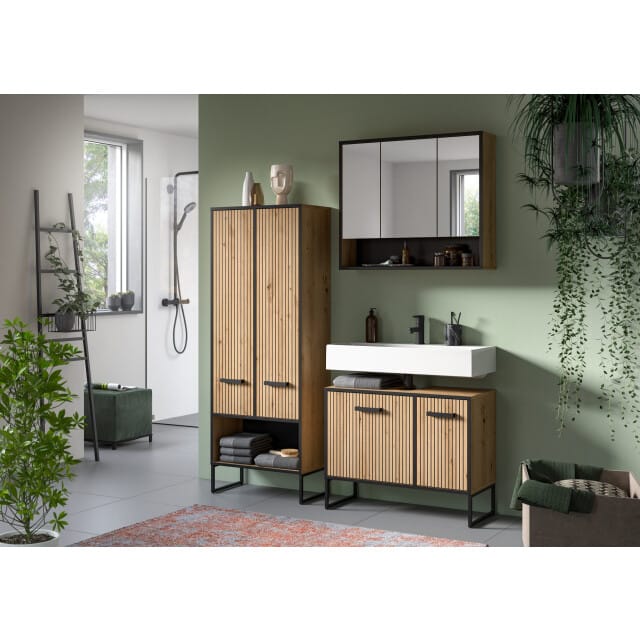 Badcombinatie Artisan Oak - Functionele Spiegelkast met Wastafel - Moderne Badkameroplossing - 199x192x36cm