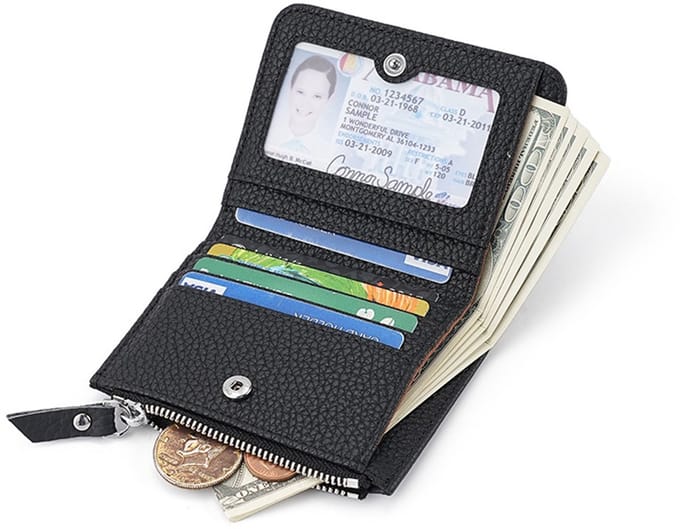 Heren Slim RFID-blokkerende portemonnee met muntvakje - Portemonnee van echt leer met ritssluiting