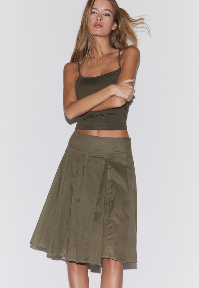 Stradivarius Halflange rok met plooien  Kaki L