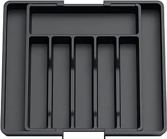Verstelbare Bestekbak - Uitschuifbaar van 6 tot 8 Vaks - 33-57 x 38 x 5.5 cm - Organiser -Zwart