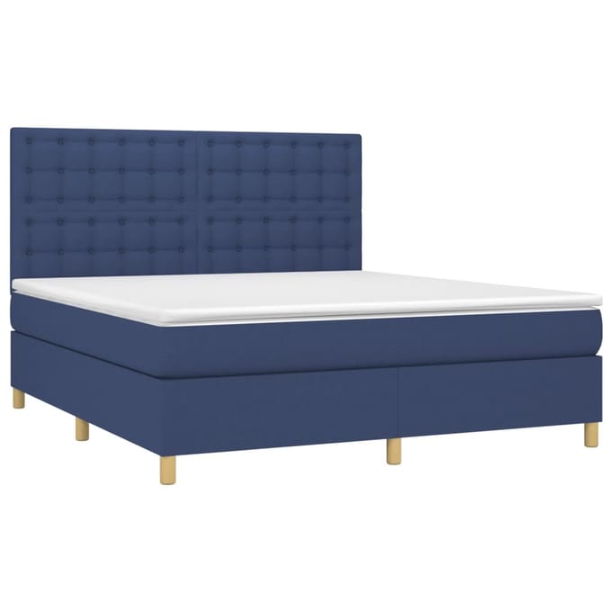 vidaXL - Boxspring - met - matras - en - LED - stof - blauw - 180x200 - cm