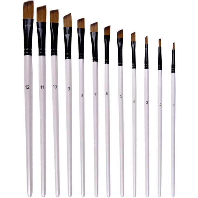 6 STuks/12 stuks Filbert Verfkwasten Verfkwastenset Nylon Haar Verfkwastenset voor Acryl Olie Waterverf 12PCS Angular Brushes white