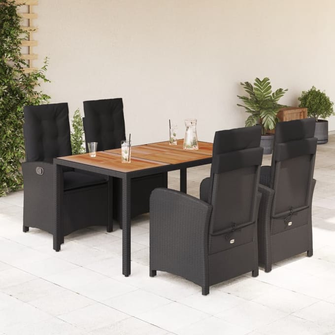 vidaXL - 5-delige - Tuinset - met - kussens - poly - rattan - zwart