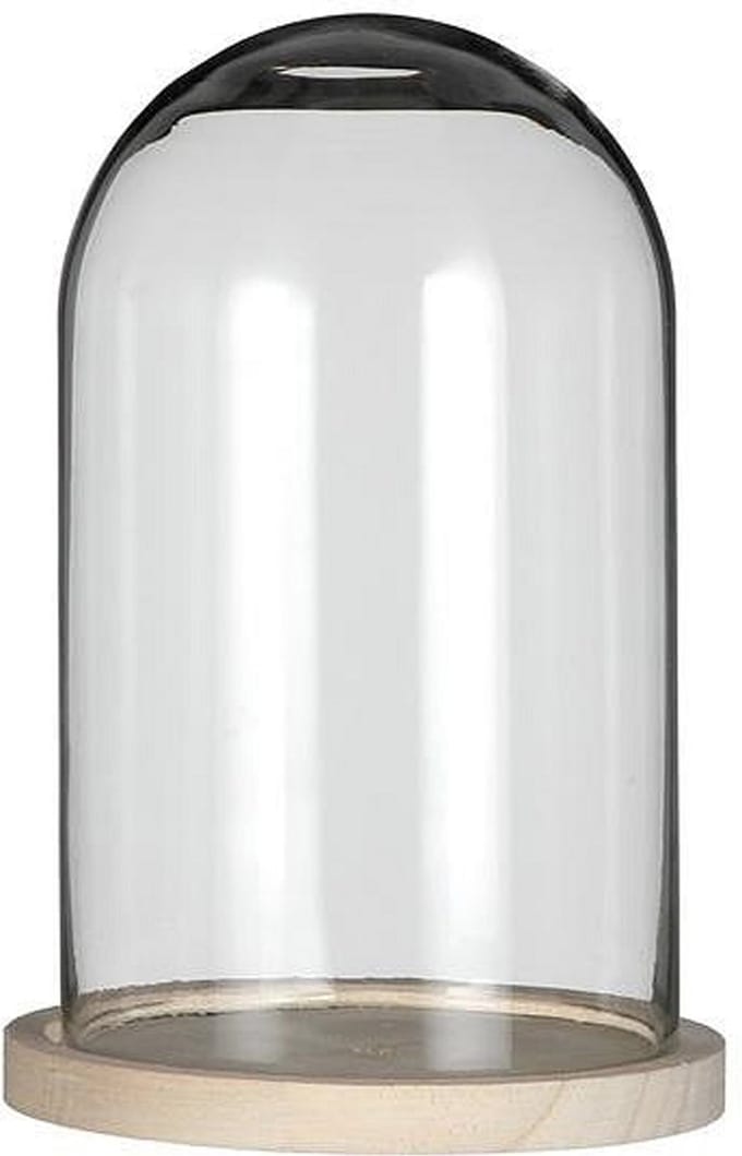 Ideas 4 Seasons Decoratie stolp - glas - houten plateau - D17 x H25 cm