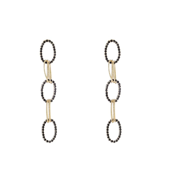 Day&Eve by Go Dutch Label Oorknoppen Ovaal Link Witte Stenen Zwart
