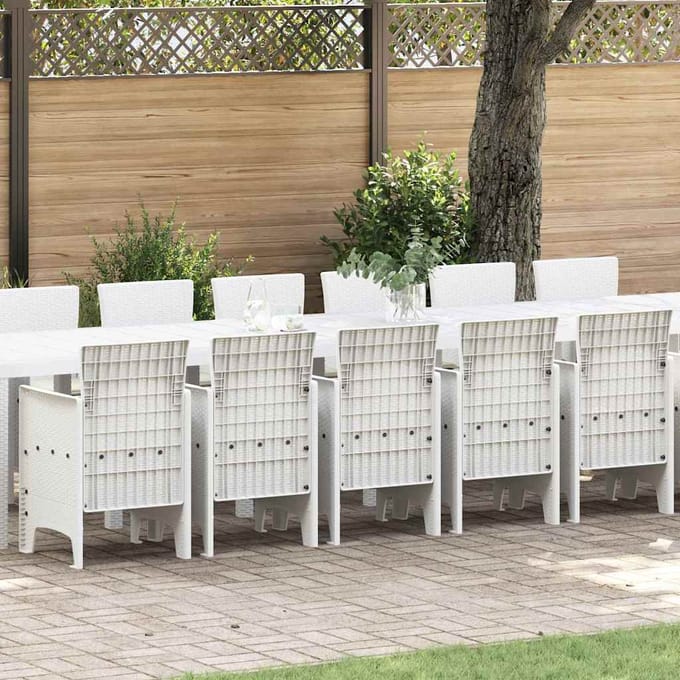 vidaXL - Tuin - eettafelset - met - kussens - 17 - st - Wit - PP