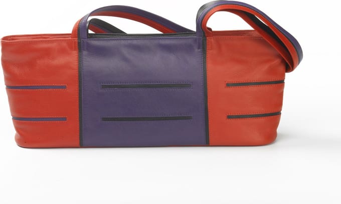 Leren designertas Helsinki long felrood, paars, zwart