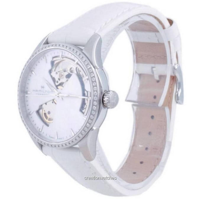 Hamilton Jazzmaster Open Heart Leer Automatisch H32205890 Dameshorloge wit