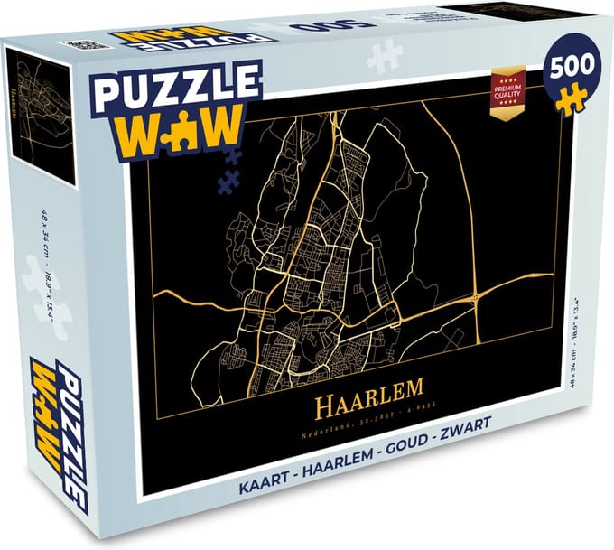 Puzzel Kaart - Haarlem - Goud - Zwart - Legpuzzel - Puzzel 500 stukjes