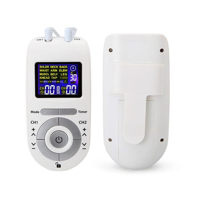 Draagbaar tweekanaals TENS&EMS-apparaat Pulsstimulator Spierstimulatoreenheid 12 massagemodi 40 wit