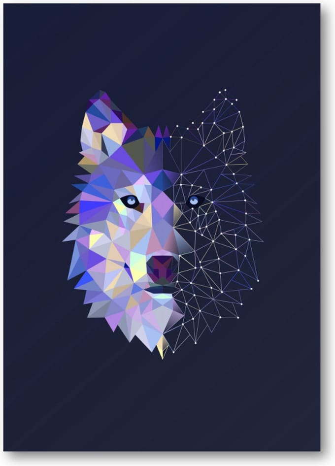 Abstracte Wolf - A1 Poster Staand - 59x84cm - Minimalist - Dieren