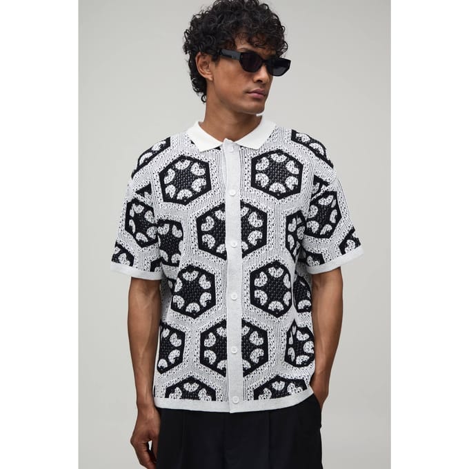 Ontspannen Gehaakte Tapijt Gebreid Overhemd | Black | Size Small