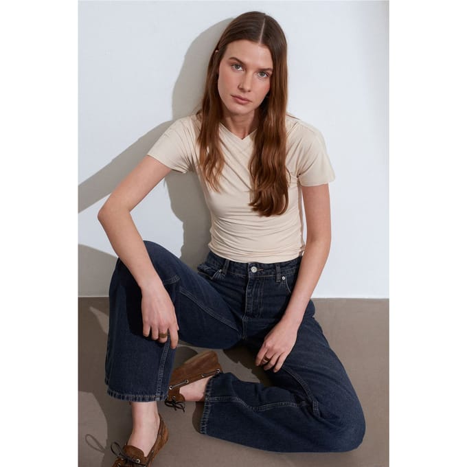 Slim Fit V-hals Jersey Blouse