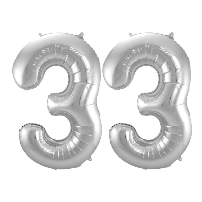 Folieballon 33 jaar - Zilver - 86 cm