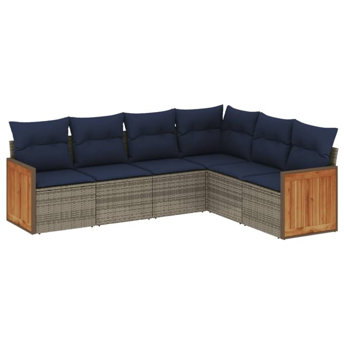 vidaXL - 6-delige - tuinbankset - met - kussens, - grijs - polyrotan