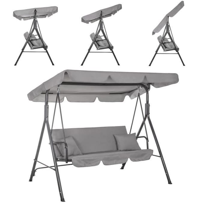 Springos - Schommelbank Luna - 3-zits - Grijs - 170 x 110 x 150 cm