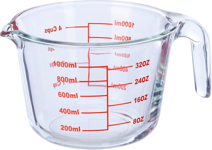 maatbeker - 1 liter - glas - hittebestendig - magnetronbestendig