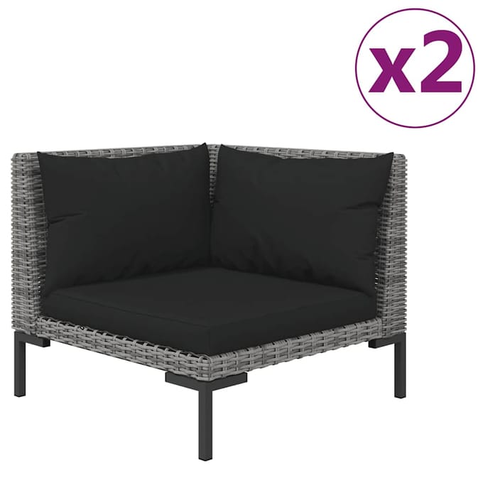 vidaXL - 3-delige - Loungeset - halfrond - poly - rattan - donkergrijs
